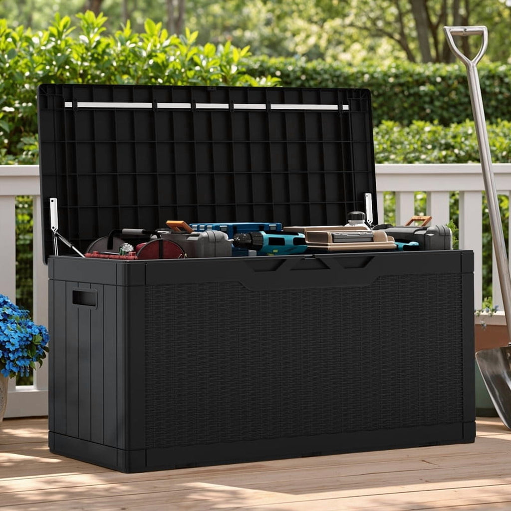 Homall 100-Gallon Outdoor Resin Deck Box for All-Weather Use Lockable Waterproof Storage Solution with Cushion Storage