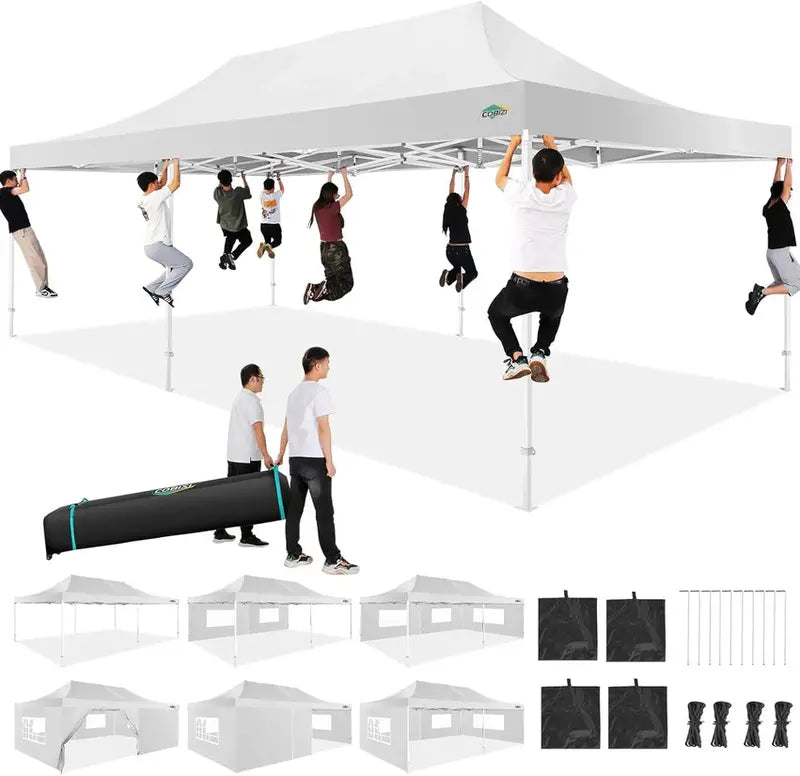 COBIZI 10x20 ft Commercial Pop-Up Canopy Tent With 6 Sidewalls And Roller Bag