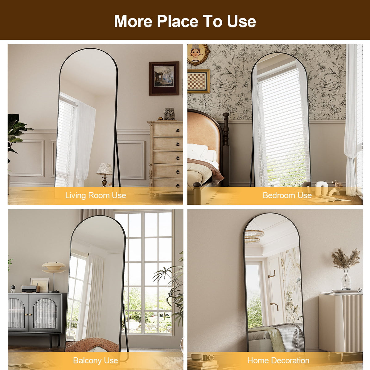 BEAUTYPEAK Arched Full Length Floor Mirror 64"x21.1" Full Body Standing Mirror,Black