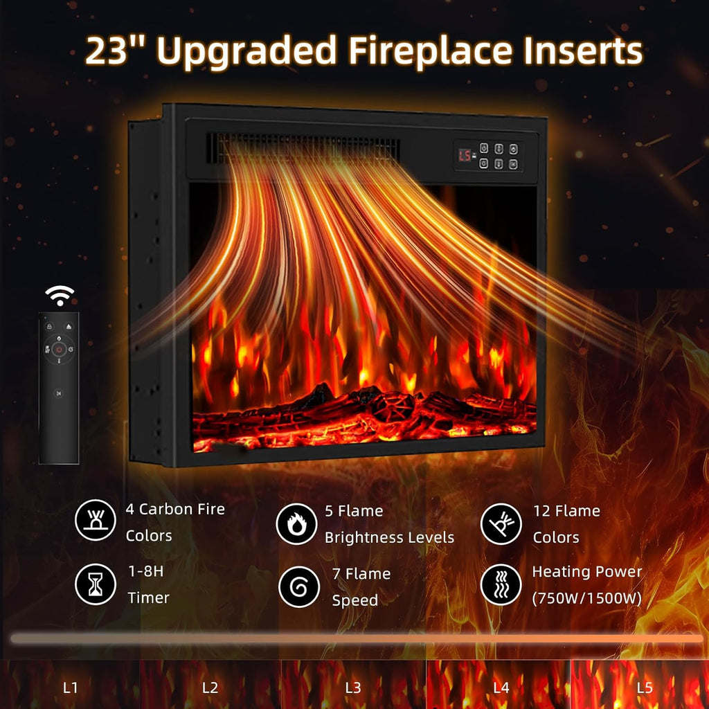70 Inch Fireplace TV Stand For TVs Up To 80 Inches With 23 Inch Electric Fireplace Insert - Gray