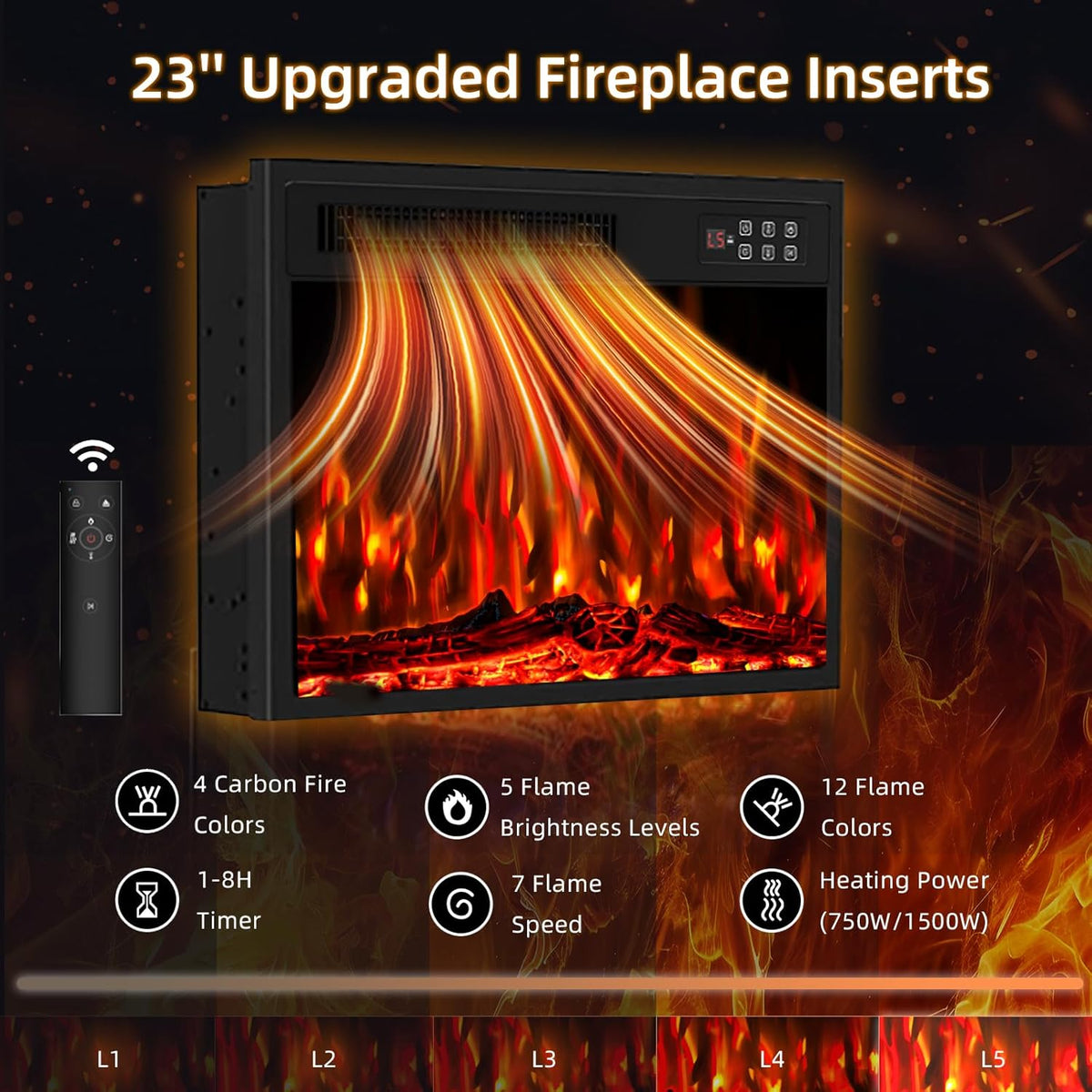 70 Inch Fireplace TV Stand For TVs Up To 80 Inches With 23 Inch Electric Fireplace Insert - Gray