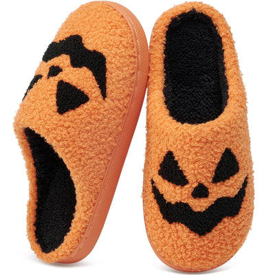 Ecetana Halloween Slippers for Women Holiday Fluffy Warm Fleece Slippers Indoor Bedroom House Shoes