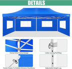 COBIZI 10x20 Heavy Duty Pop-Up Canopy Tent With 6 Sidewalls - Black
