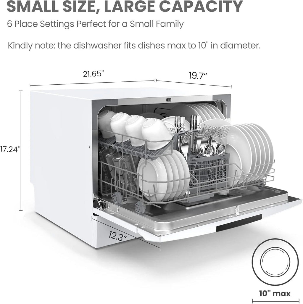 COMFEE' Countertop Dishwasher, 6 Place Settings, 8 Programs, Whole Black - CDC22P1BBB