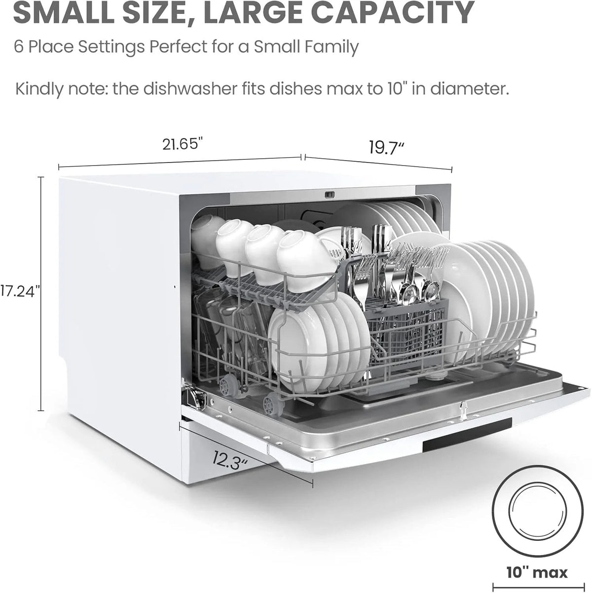 COMFEE' Countertop Dishwasher, 6 Place Settings, 8 Programs, Whole Black - CDC22P1BBB