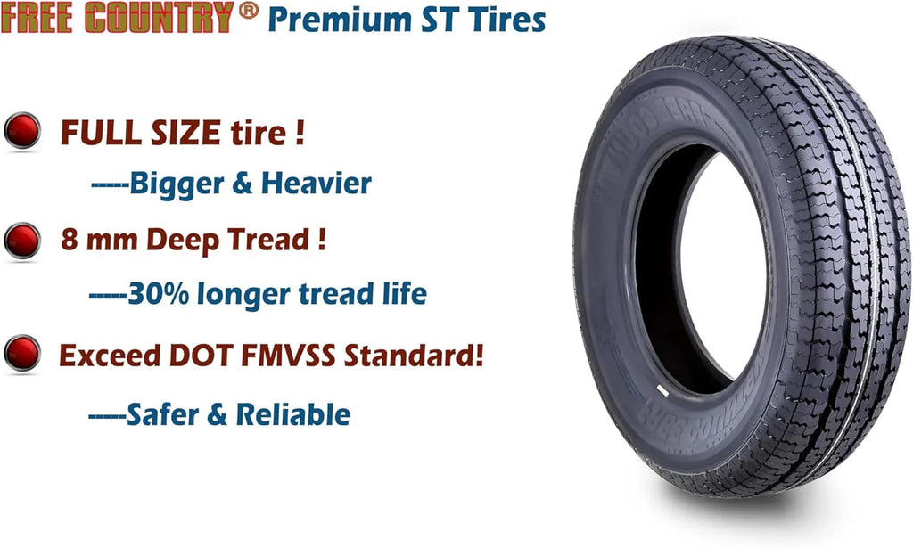 FREE COUNTRY Trailer Tires ST205/75R15, Set Of 4, 10-Ply Load Range E, Steel Belted Radial