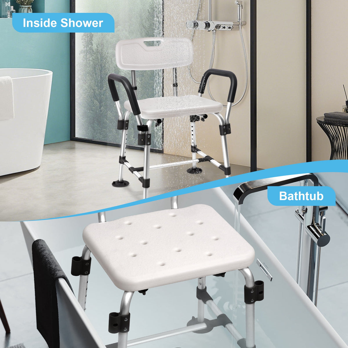 COSYWILL Shower Chair for Inside Shower,Bath Chair with Arms and Back,Heavy Duty Safety Shower Bench with Height Adjustable Bath Seat,White