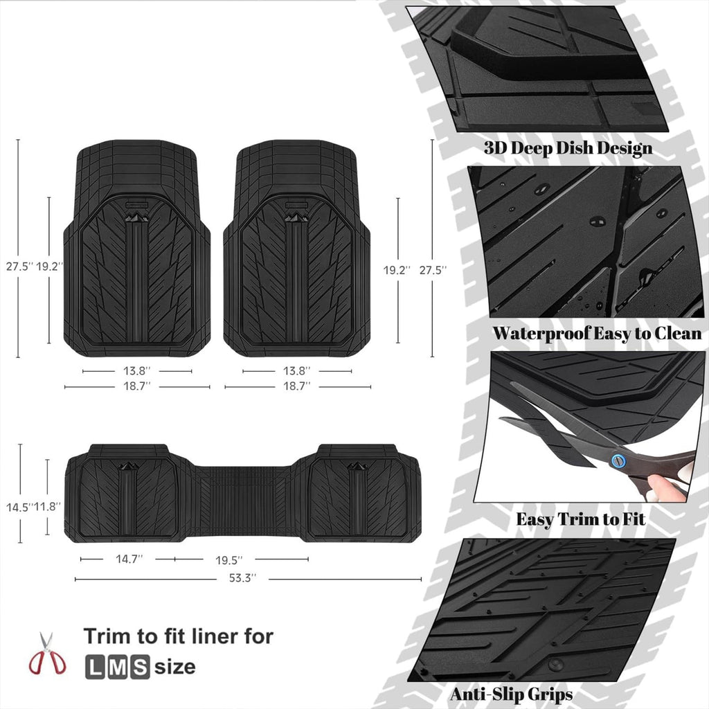 CAR GRAND Heavy Duty Rubber Car Floor Mats, Deep Dish Waterproof Car Mats All Weather, Universal Trim-to Fit Automotive Floor Mats for Car SUV Truck