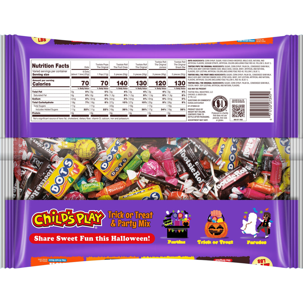 Child's Play Halloween Assorted Candy, 39.55 oz. Bag Peanut-Free, Gluten Free, Contains Milk.