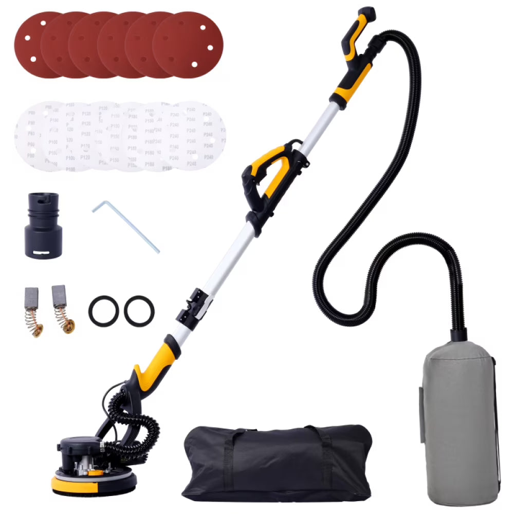 Electric Drywall Sander With Vacuum Dust Collection, 780W, 6.5A, 900-1800RPM, Yellow + Black