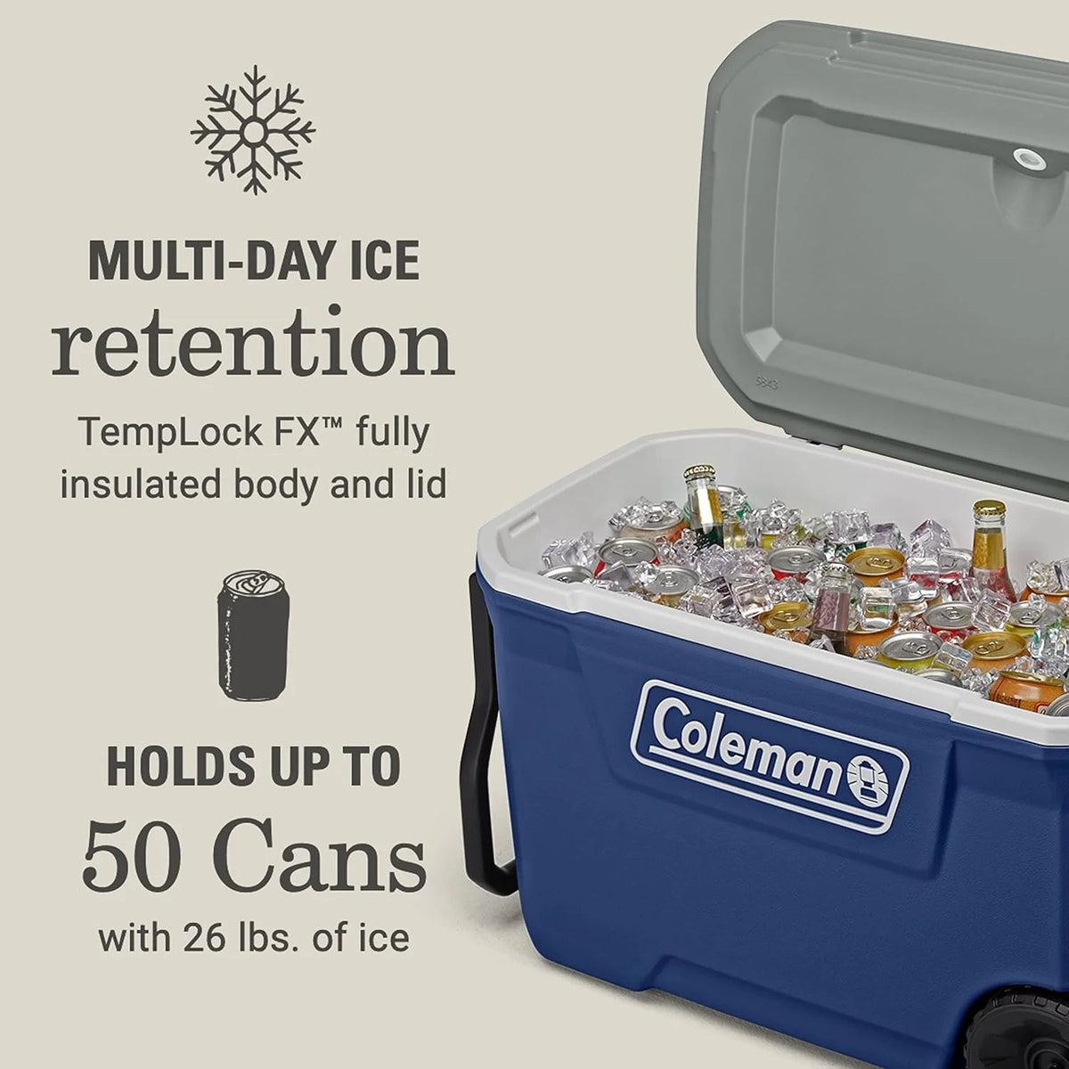 Coleman Classic Series Insulated Wheeled Cooler, 100-Quart, Rock Grey - Wheeled