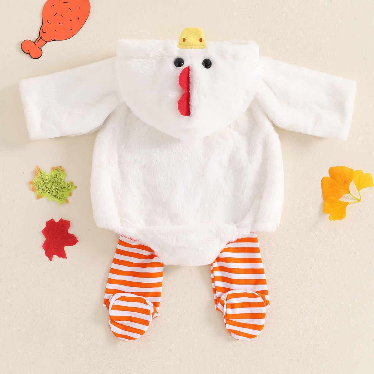 Gunia Baby Chicken Outfit Halloween Costume Toddler Infant Newborn Girl Boy Clothes Sets Flannel Fuzzy Romper Striped Leggings Outfits, Size 0-3 Years