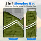 SereneLife SLSBX9 - Double Sleeping Bag with Two Pillows- Lightweight & Waterproof Sleeping Bag for Adults or Teens, For Camping, Backpacking or