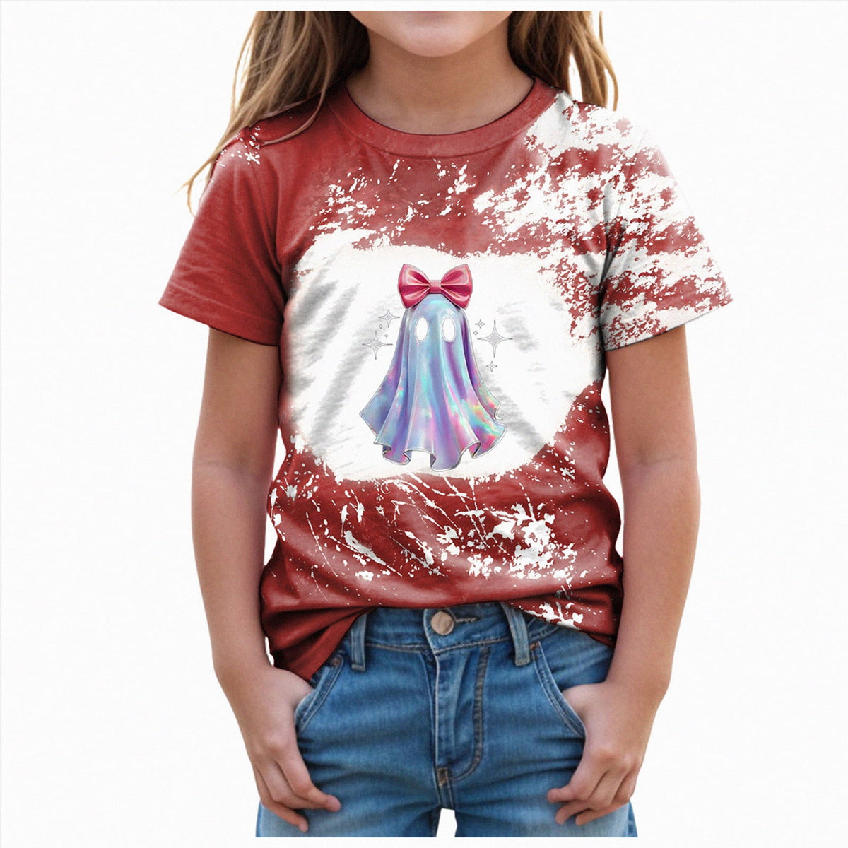 CAUYDY Halloween Ghouls Ghost Retro Girl Kids T-Shirt Graphic Tshirt Little Kids Fall Short Sleeve Tee Tops(Orange, 8-9 Y)