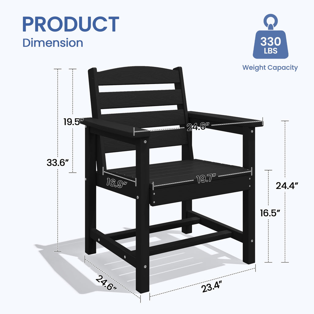 KINGYES All Weather Outdoor Dining Chairs Set of 2, HDPE Oversized Patio Chairs, Black
