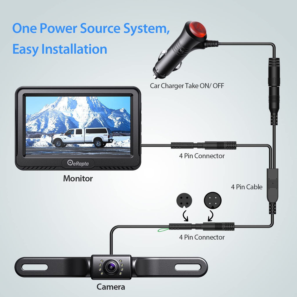 eRapta Backup Camera with Monitor 4.3 inch License Plate Wired Back up Camera for Car or Truck Pickup SUV Rear View Camera Backing Reverse Camera