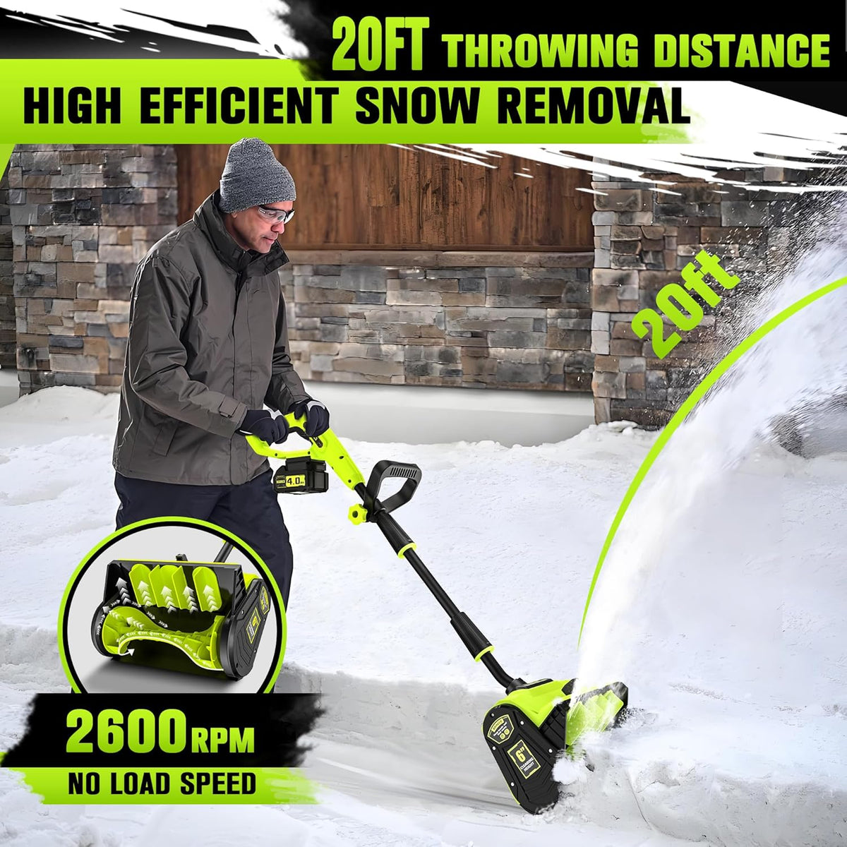 VOTLEMI Cordless Snow Shovel 13 Inch 40V 4.0Ah Green