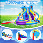 Dolphin Inflatable Water Slide Bounce House, 11-in-1, 2 Long Slides, 19.7 Ft x 13.1 Ft - 550W Blower