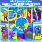 Dolphin Inflatable Water Slide Bounce House, 11-in-1, 2 Long Slides, 19.7 Ft x 13.1 Ft - 550W Blower