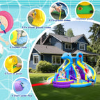 Dolphin Inflatable Water Slide Bounce House, 11-in-1, 2 Long Slides, 19.7 Ft x 13.1 Ft - 550W Blower