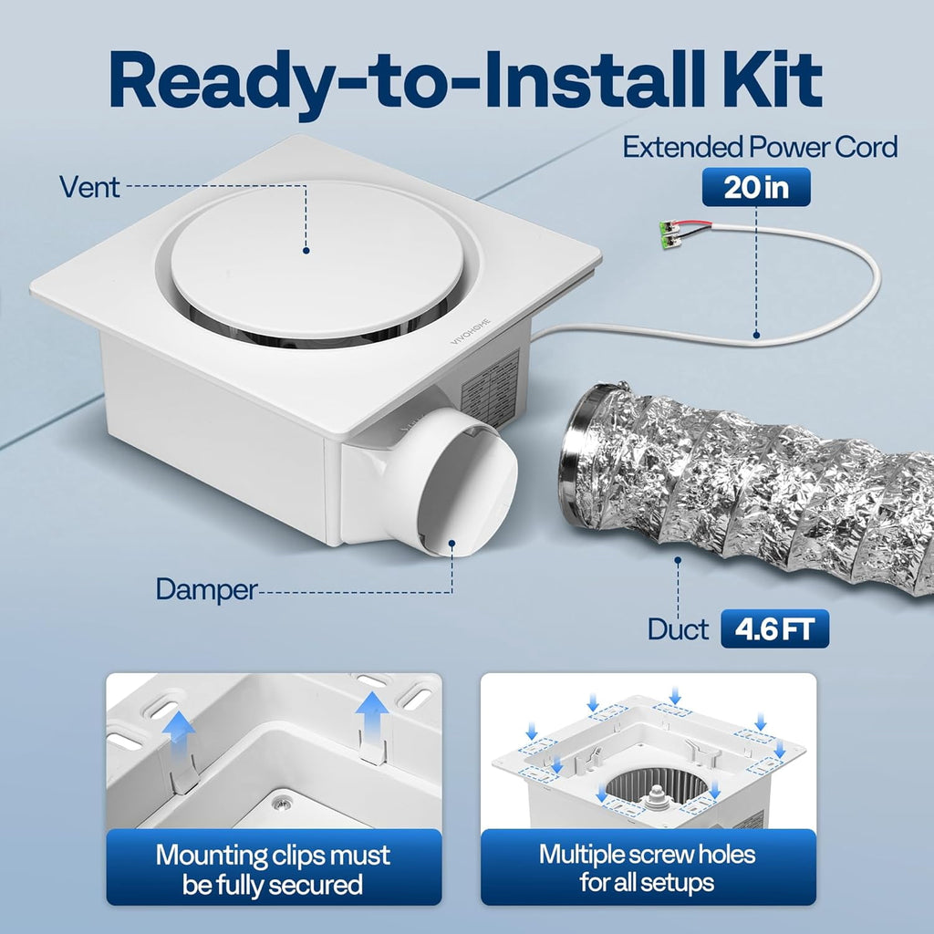 SPECSTAR AutoFlow Bathroom Exhaust Fan with Humidity Sensor 110CFM - Energy-Saving EC Motor,10.2-inch Ceiling Retrofit Bath Fan, No Attic Access