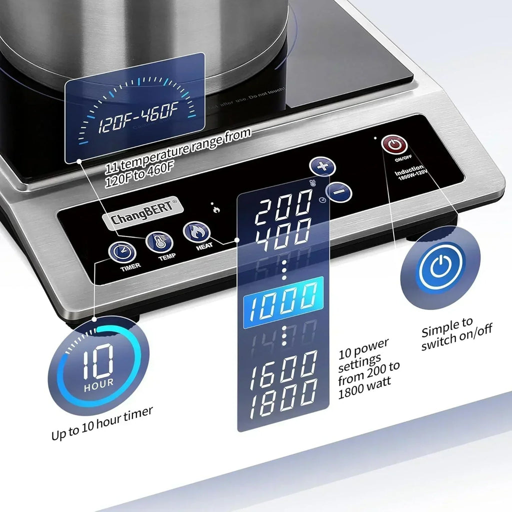 Portable Induction Cooktop With 8-Inch Heating Coil Stainless Steel Countertop Burner