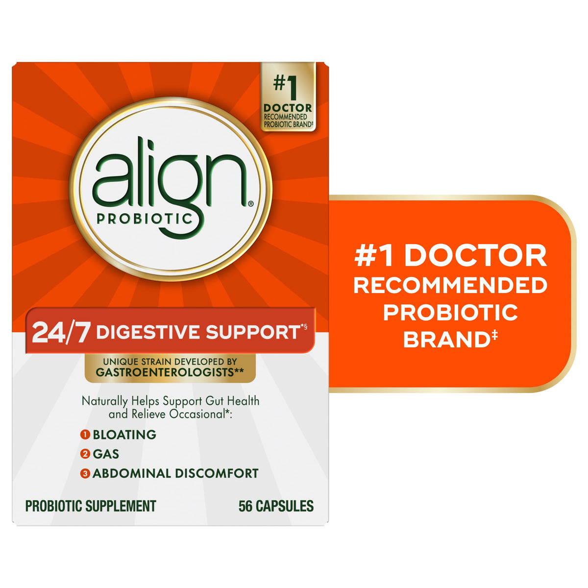Align Probiotics for Women and Men, 24/7 Digestive Support, 56 Capsules
