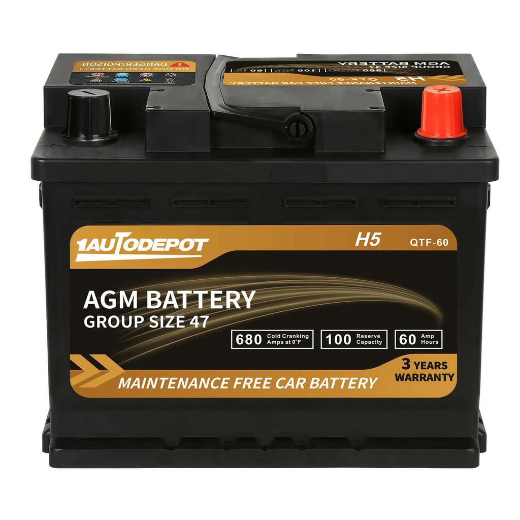1AUTODEPOT Platinum AGM Group 47 Battery, 12 Volt Rechargeable Automotive Batteries for Car, H5 680CCA 60Ah 100RC