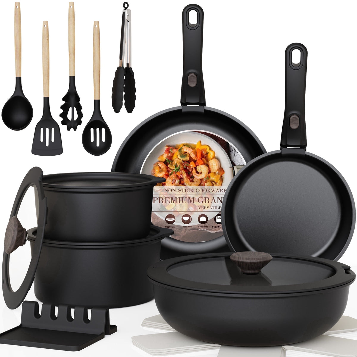Astercook 20-Piece Pots and Pans Set, Nonstick Cookware Set with Detachable Handles, Oven & Dishwasher Safe, Induction Compatible, Stackable RV