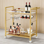 Buildhom 2-Tier Bar Cart with Wheels, Rolling Serving Cart with Wine Rack & Glass Holder for Kitchen, Living Room, Dining Room, Gold