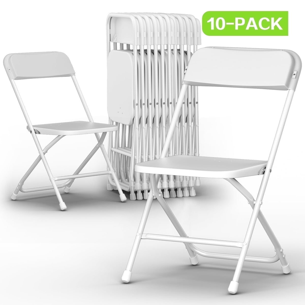 Capri White Plastic Folding Chair 10 Pack with Steel Frame, Hold up to 350 lbs, Indoor Outdoor Portable Stackable Event Chair Commercial Seat for