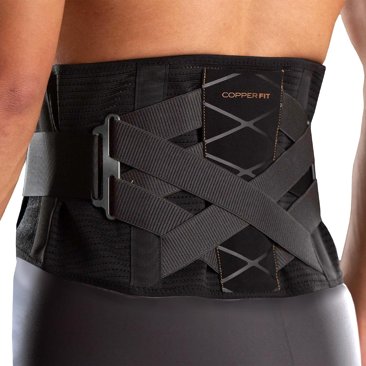 Copper Fit X-Back Brace for Lower Back Pain, Adjustable, Breathable (L/XL) - BLK