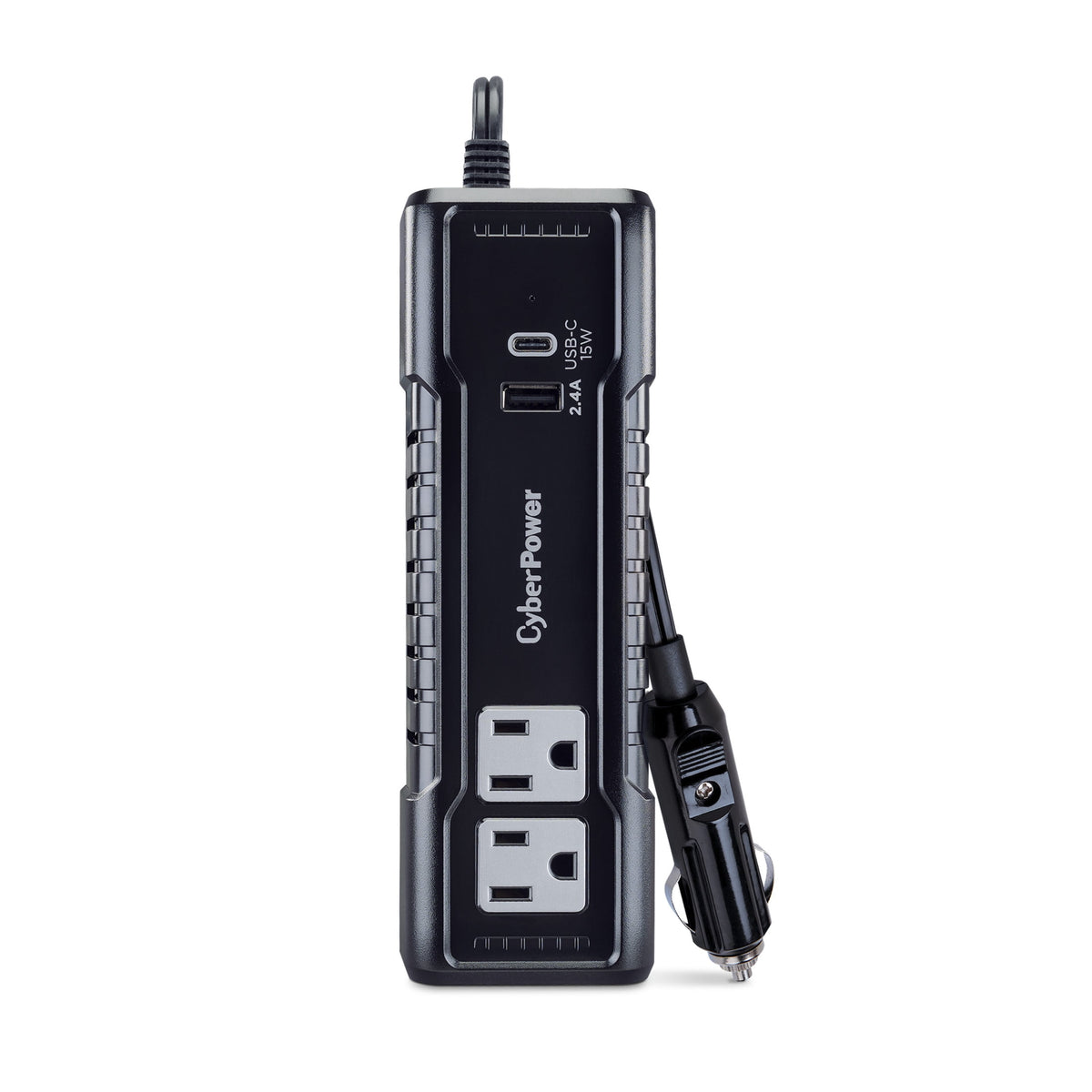 CyberPower M175XUC - 175W Black Power Inverter with 2 AC Outlets, 1 USB-C & 1 USB-A Port, 2.5 ft Cord