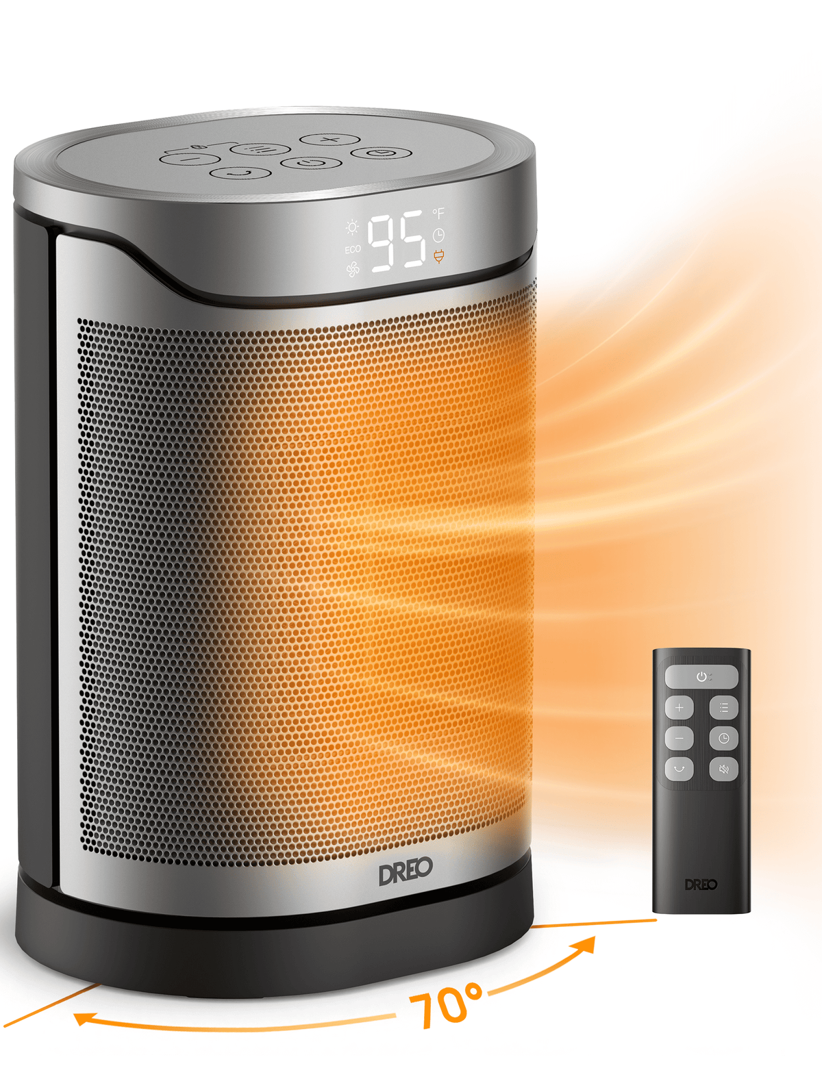 DREO Portable Space Heaters for Home, 1500W PTC Electric Heater with 2S Fast Heating, 34dB Ultra Quiet, 70℃ Oscillation, Thermostat for Inside, ECO