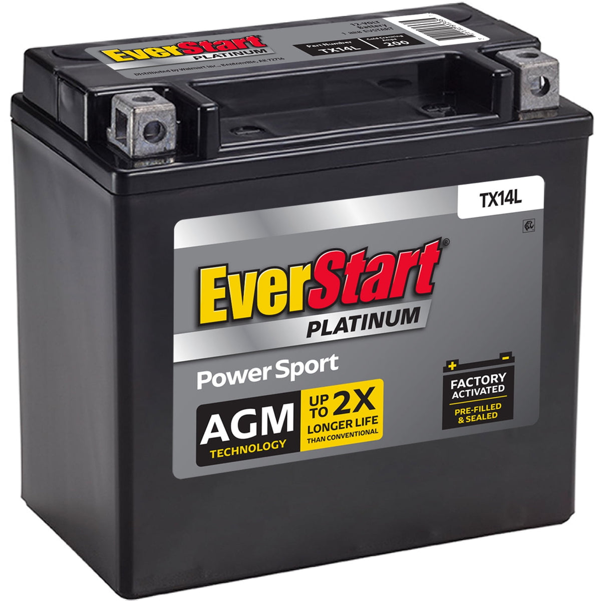 EverStart Platinum AGM Power Sport Battery, Group Size TX14L, 12 V, 200 CCA