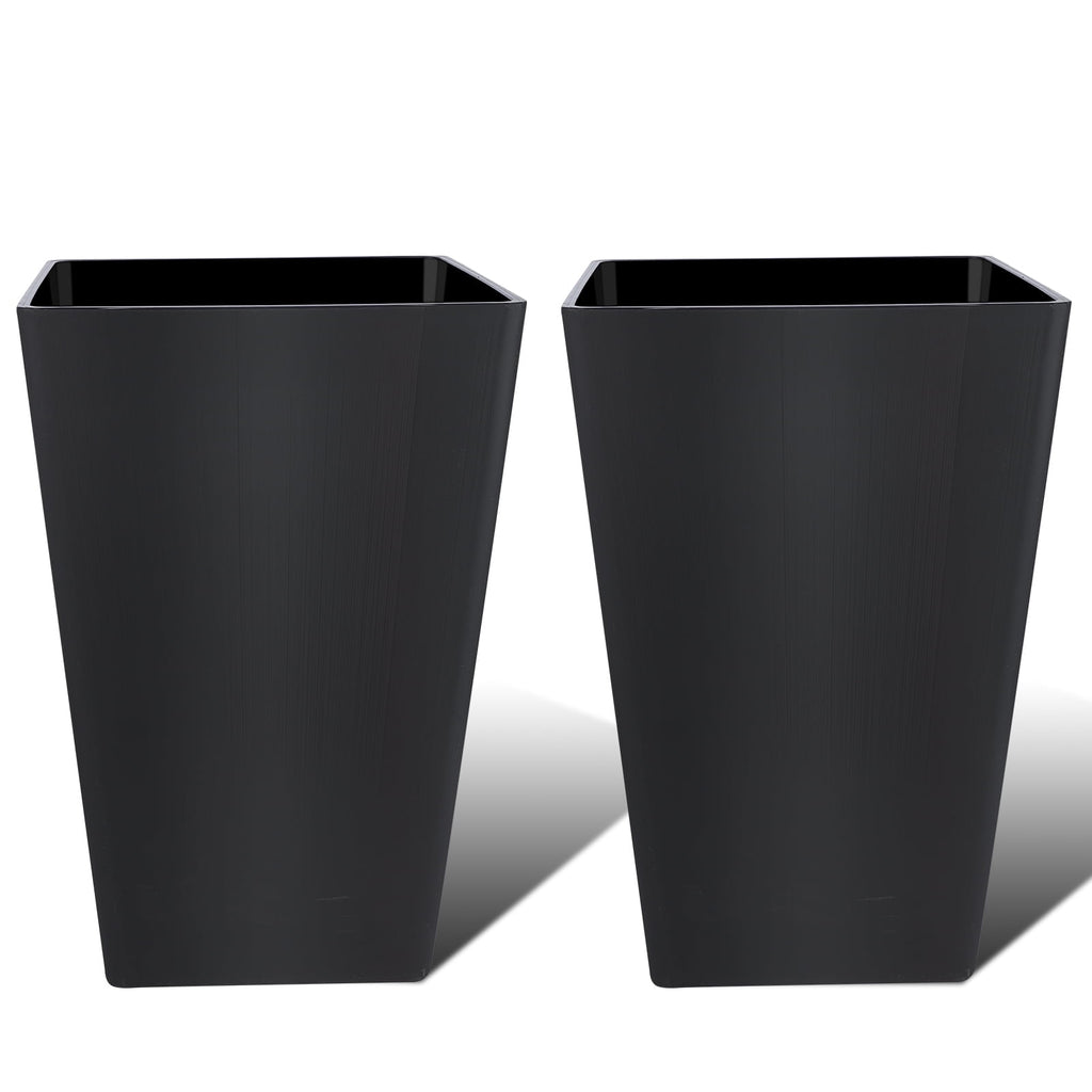 FOUKUS Tall Planters for Outdoor Plants Set of 2 - 18.3 Inch Black Plastic Planter Pots with Drainage Mesh Pads & Removable Shelf - Front Porch
