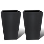 FOUKUS Tall Planters for Outdoor Plants Set of 2 - 18.3 Inch Black Plastic Planter Pots with Drainage Mesh Pads & Removable Shelf - Front Porch