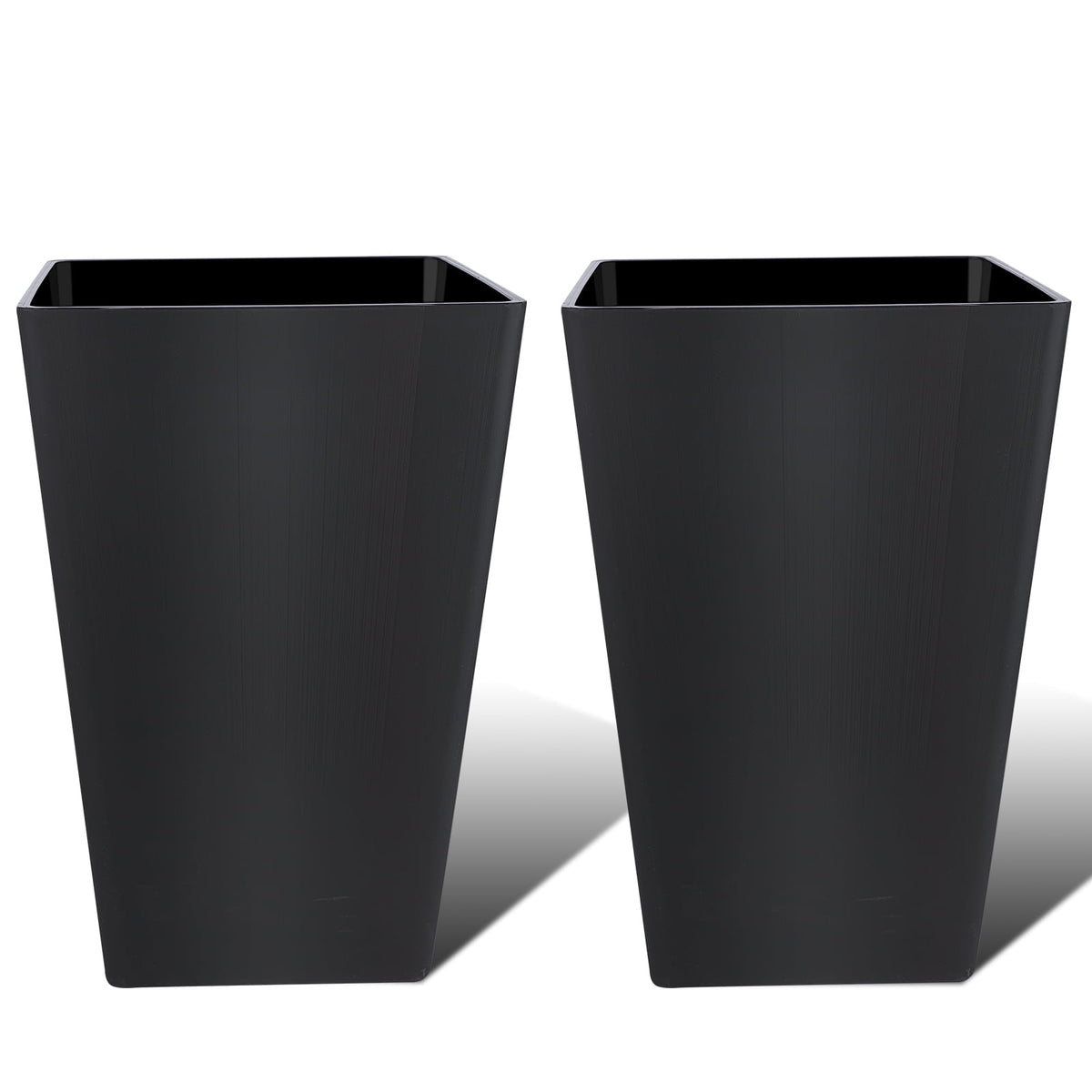 FOUKUS Tall Planters for Outdoor Plants Set of 2 - 18.3 Inch Black Plastic Planter Pots with Drainage Mesh Pads & Removable Shelf - Front Porch