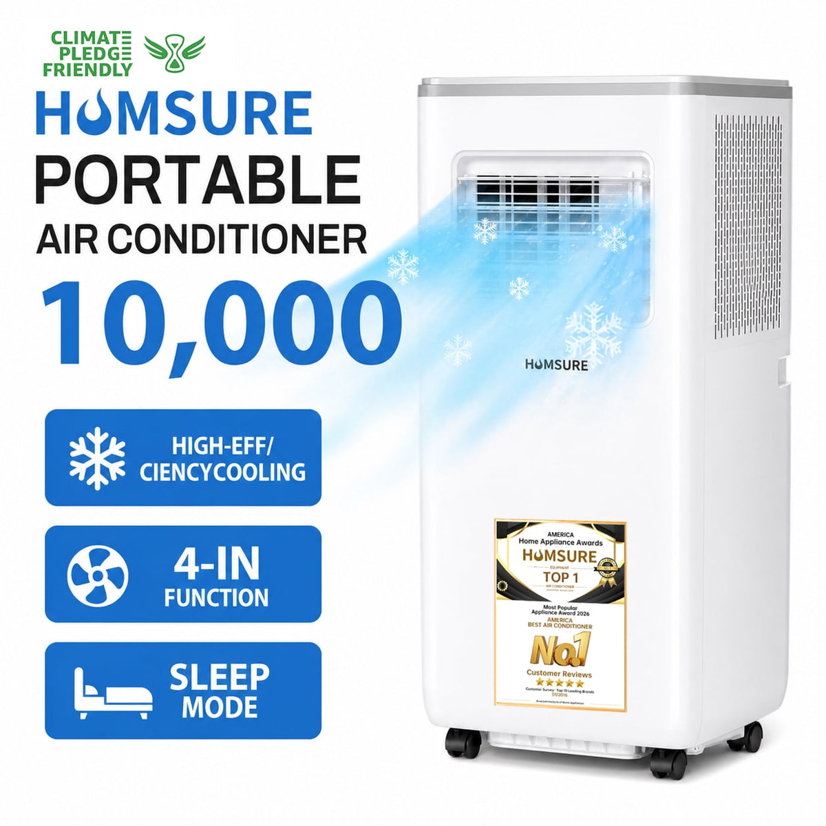 HUMSURE Portable Air Conditioners 10000 BTU Room Air Conditioning, Portable AC Unit with Remote Control, Cooling, Dehumidifier and Fan, Automatic