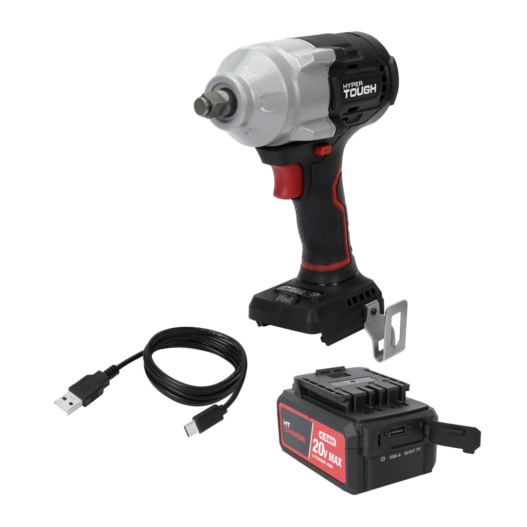 Hyper Tough 20V Brushless Cordless 1/2 in Impact Wrench, Up to 550 ft-lbs Torque, 4 Ah Lithium-Ion Battery Included