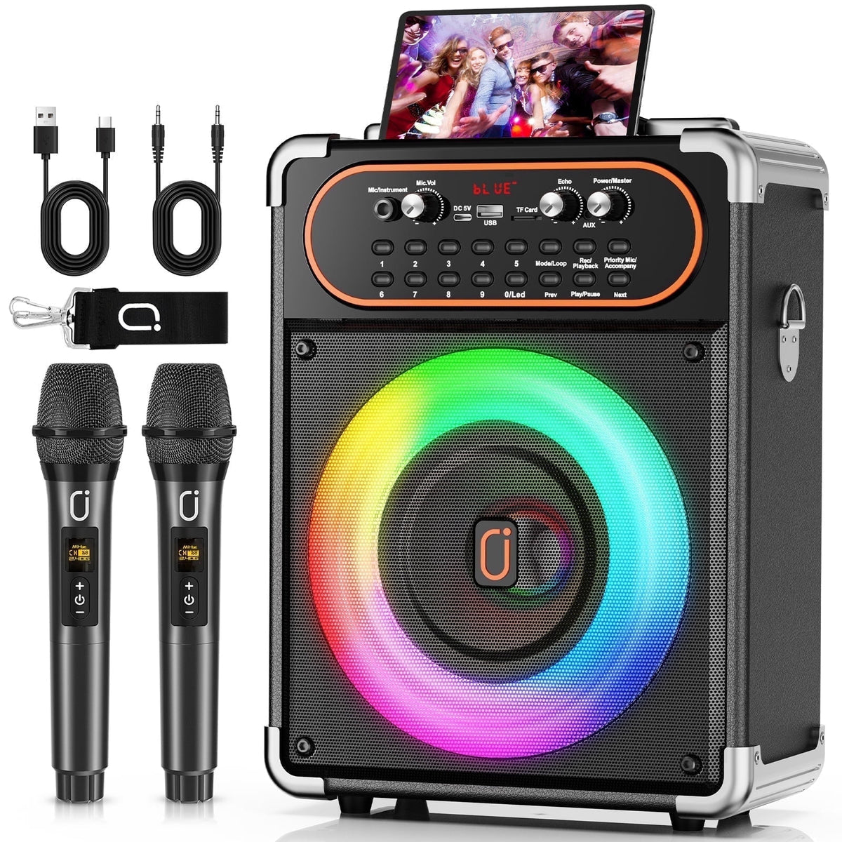 JYX Karaoke Machine for Adults, Home Karaoke Speaker System with 2 Microphones, Portable Bluetooth Speaker with DJ Lights, Reverb Adjustment, S68