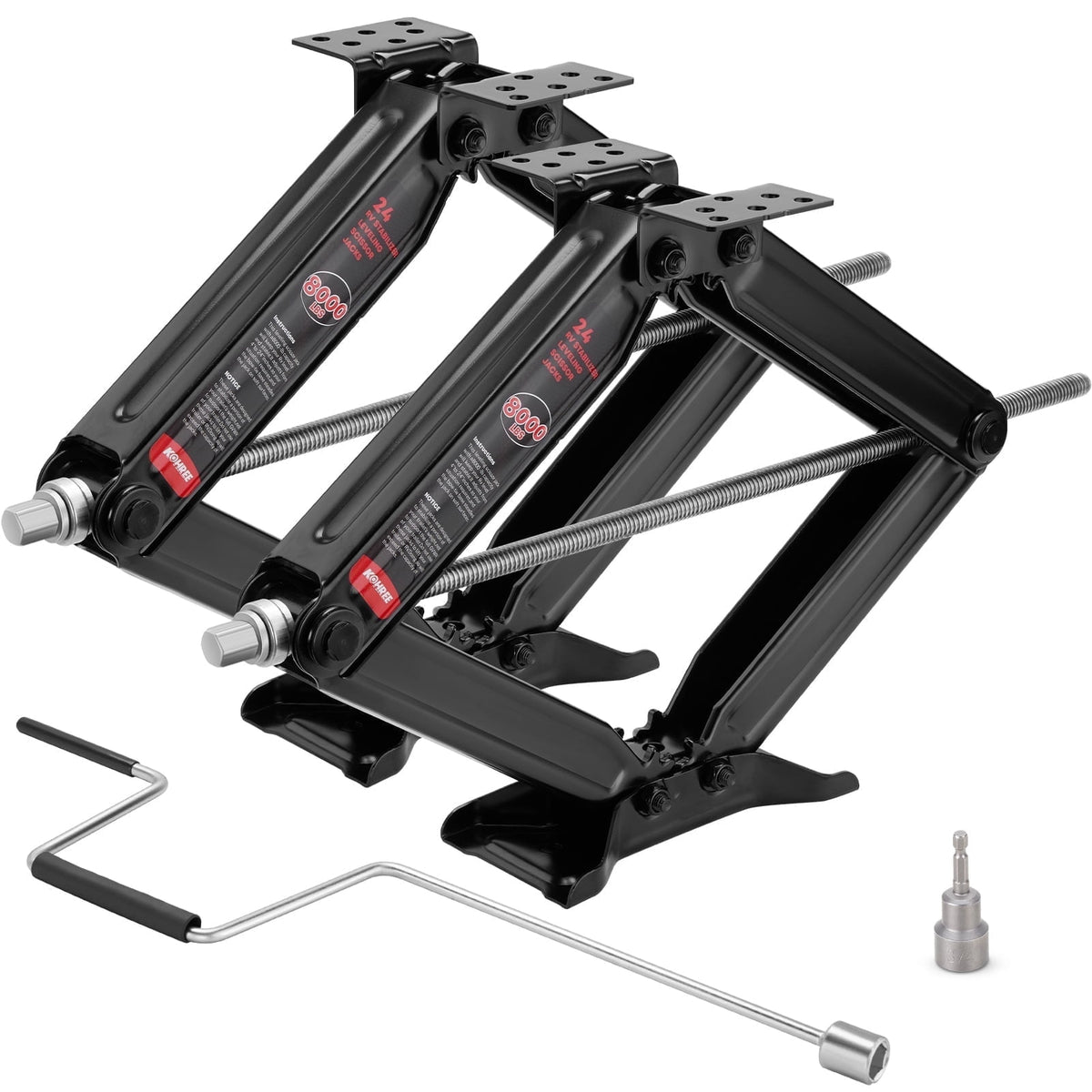 Kohree 24" 8000lbs RV Trailer Stabilizer Leveling Scissor Jacks with Crank Handle and Drill Bit,Set 2