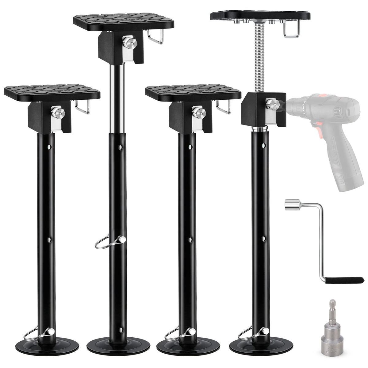 Kohree 4 Pack RV Slide Out Support Jacks with a Flat Top Support Block,Total up to 20,000lb Adjust from 20"-49",Heavy Duty Stabilizer Jacks for