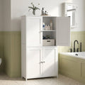LEDREM Bathroom Storage Floor Cabinet Organizer with Adjustable Shelf 4 Magnetic Doors Freestanding for Small Spaces,White