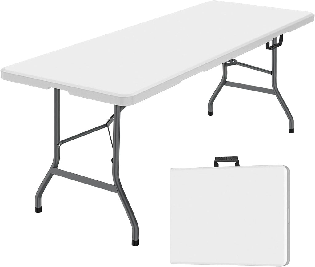 Leumius 6 Foot Folding Table,Fold-in-Half Plastic Table,Indoor Outdoor Picnic Party Dining Camp Tables,White