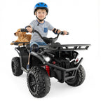 OLAKIDS 24V Kids ATV Quad with 5Mph Max Speed, Spring Suspension, LED Lights, Music & Story Player, Big Tires, 2 Storage Spaces, Ride On Car for Boys