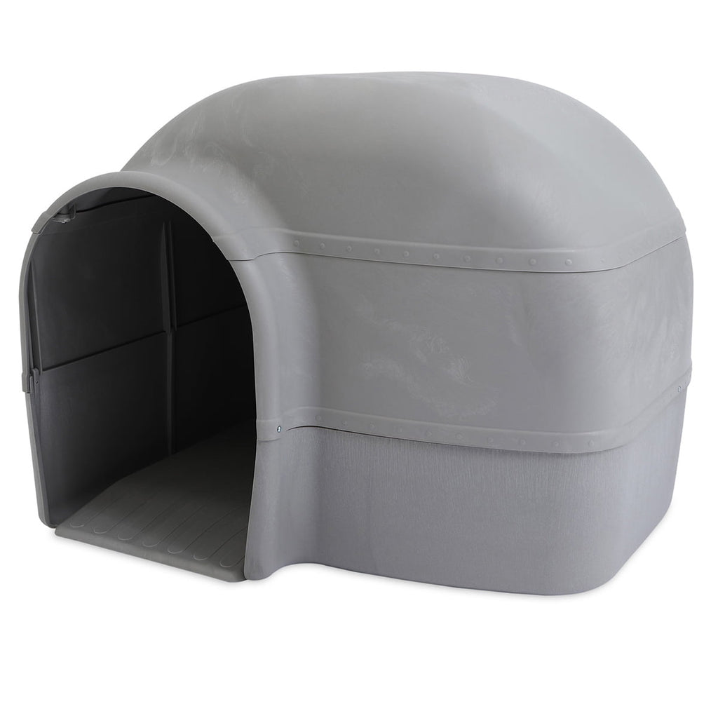 Outback Igloo Dog House, Heavy Duty Durable Plastic, Outdoor Use, Leak-Resistant, Gray, For Dogs up to 90 lbs, Extra Large, 33" L