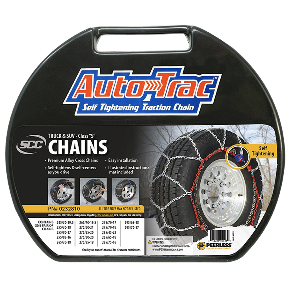 Peerless Chain 0232810 Auto-Trac Self-Tightening Tire Chains for Snow and Ice, Truck and SUV, 1 Pair
