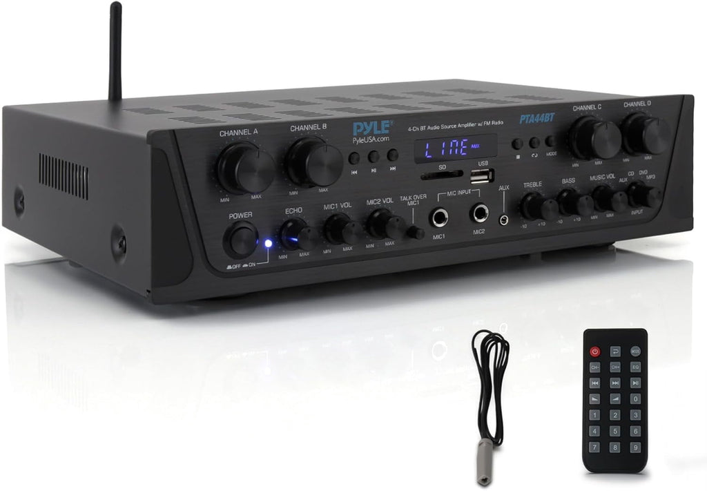 Pyle PTA44BT Bluetooth Home Audio 500 Watt 4 Channel Amplifier Stereo Receiver