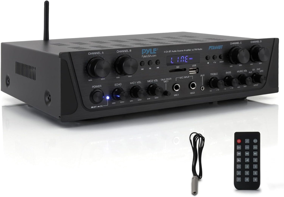 Pyle PTA44BT Bluetooth Home Audio 500 Watt 4 Channel Amplifier Stereo Receiver